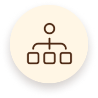 Pictogramme représentant un organigramme hiérarchique dans un cercle beige